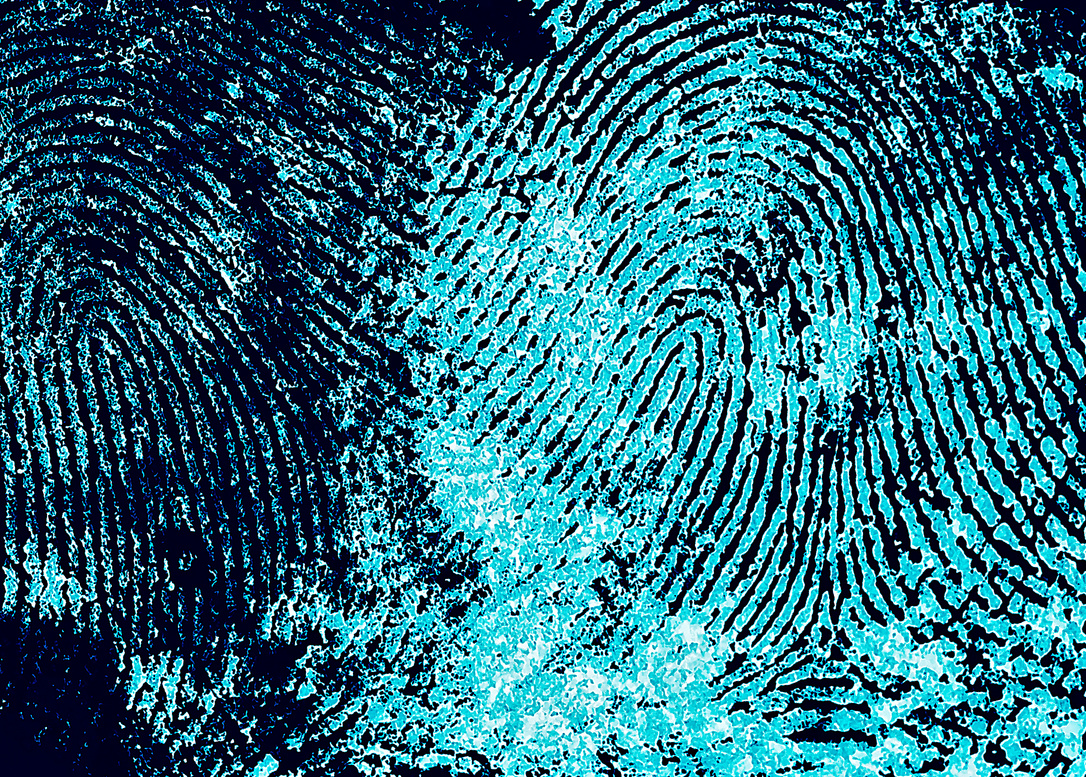 Fingerprint with ultraviolet lamp. Fingerprint as background.